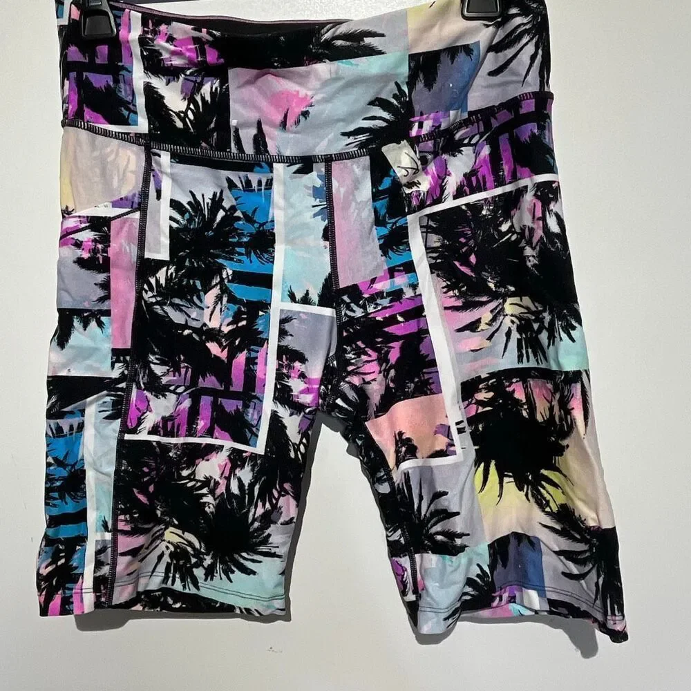 Calvin Klein Women's Multicolor Palm Tree Design High Rise Biker Shorts Large
